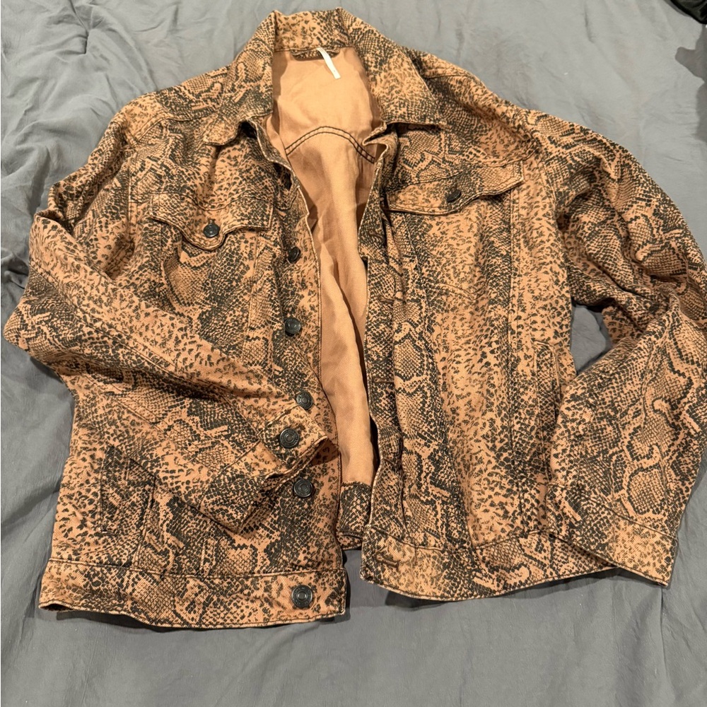 Free People Snakeskin denim jacket
